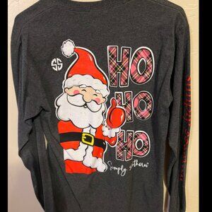 Simply Southern Long Sleeve Gray T-Shirt Womens Medium Santa Christmas Ho Ho Ho